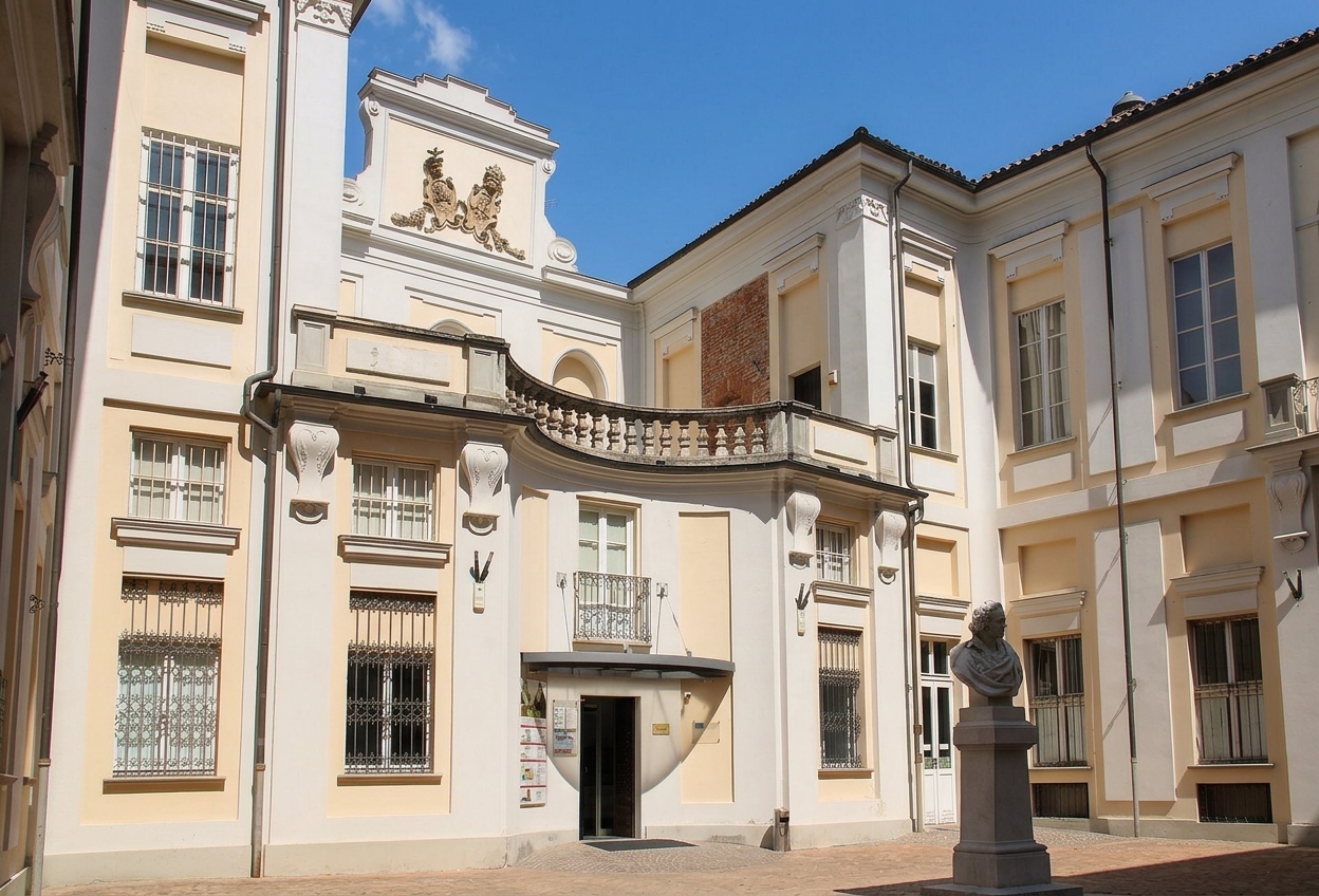 The theatrical inner courtyard of Palazzo Alfieri in Asti, birthplace of the poet Vittorio Alfieri