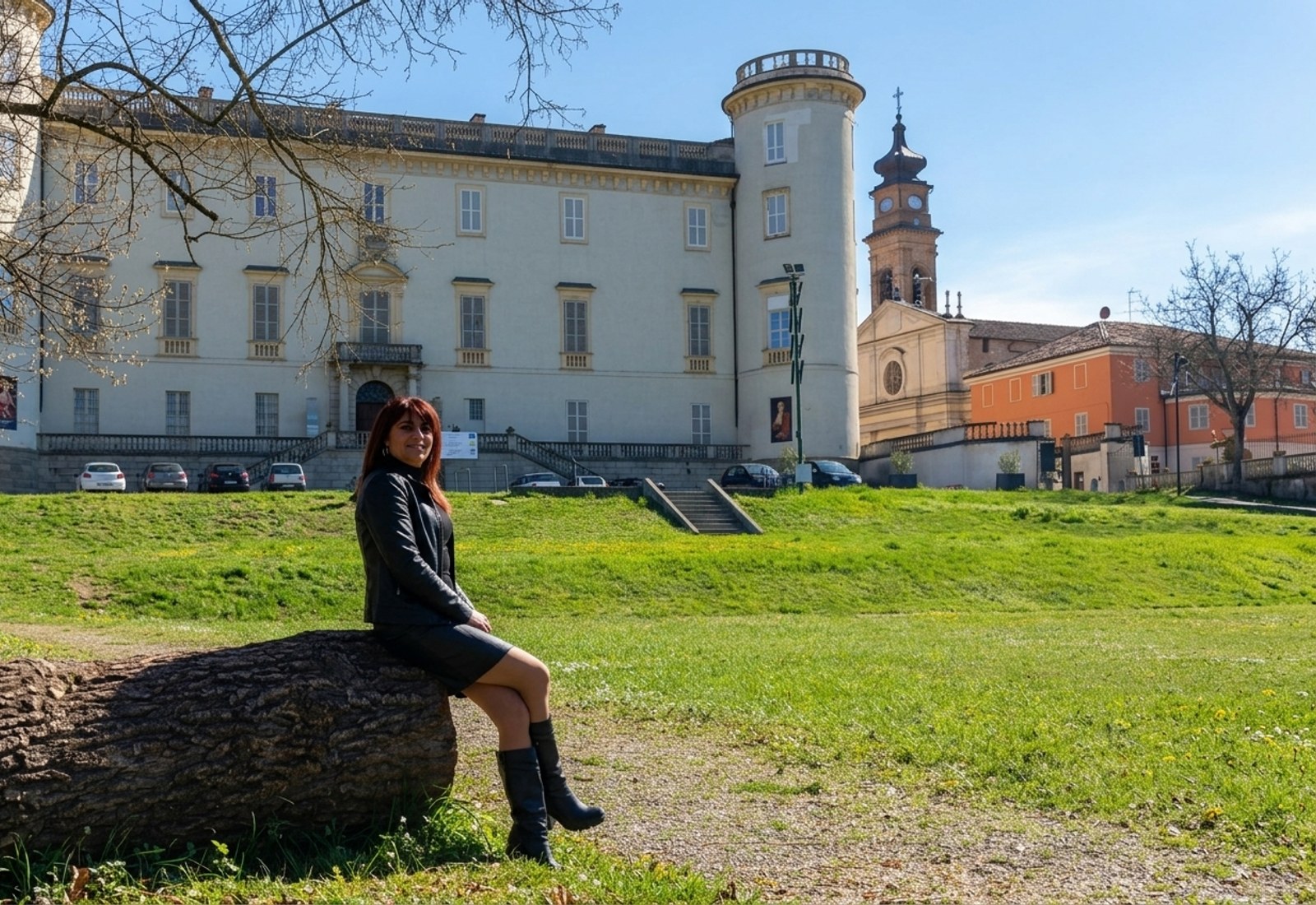 The grassy public park below the castle of Costigliole d'Asti