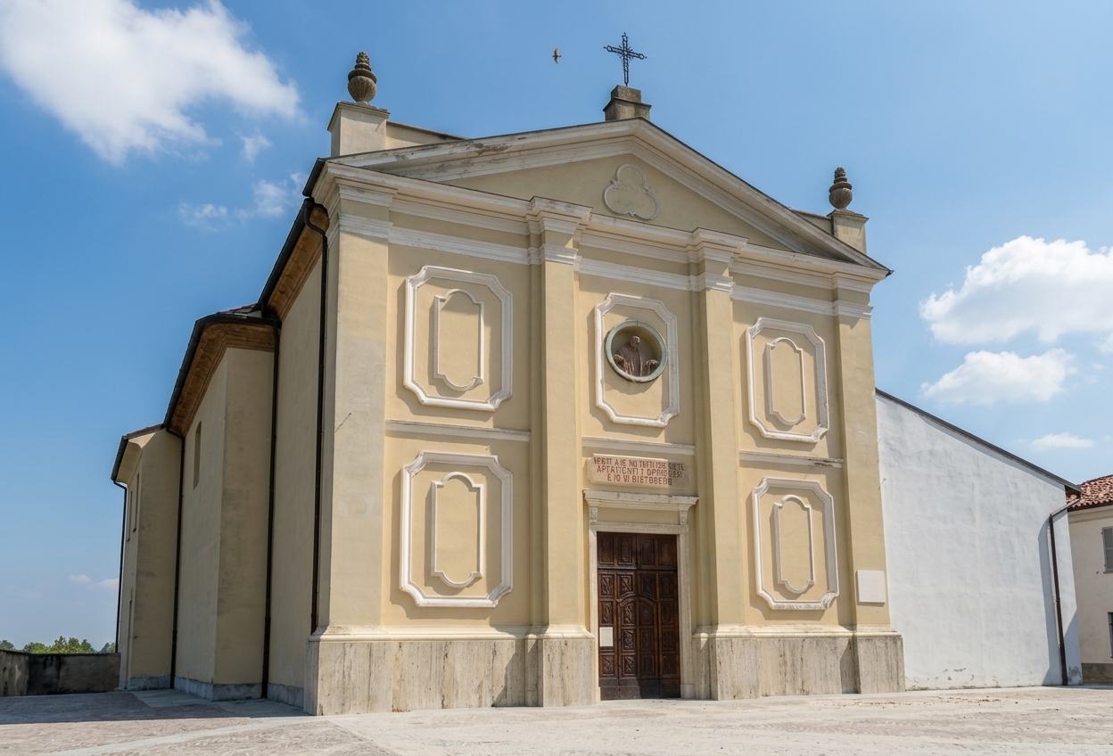 Baroque facade of the abbey church of Santi Vittore e Corona (Abbazia di Aleramo) in Grazzano Badoglio