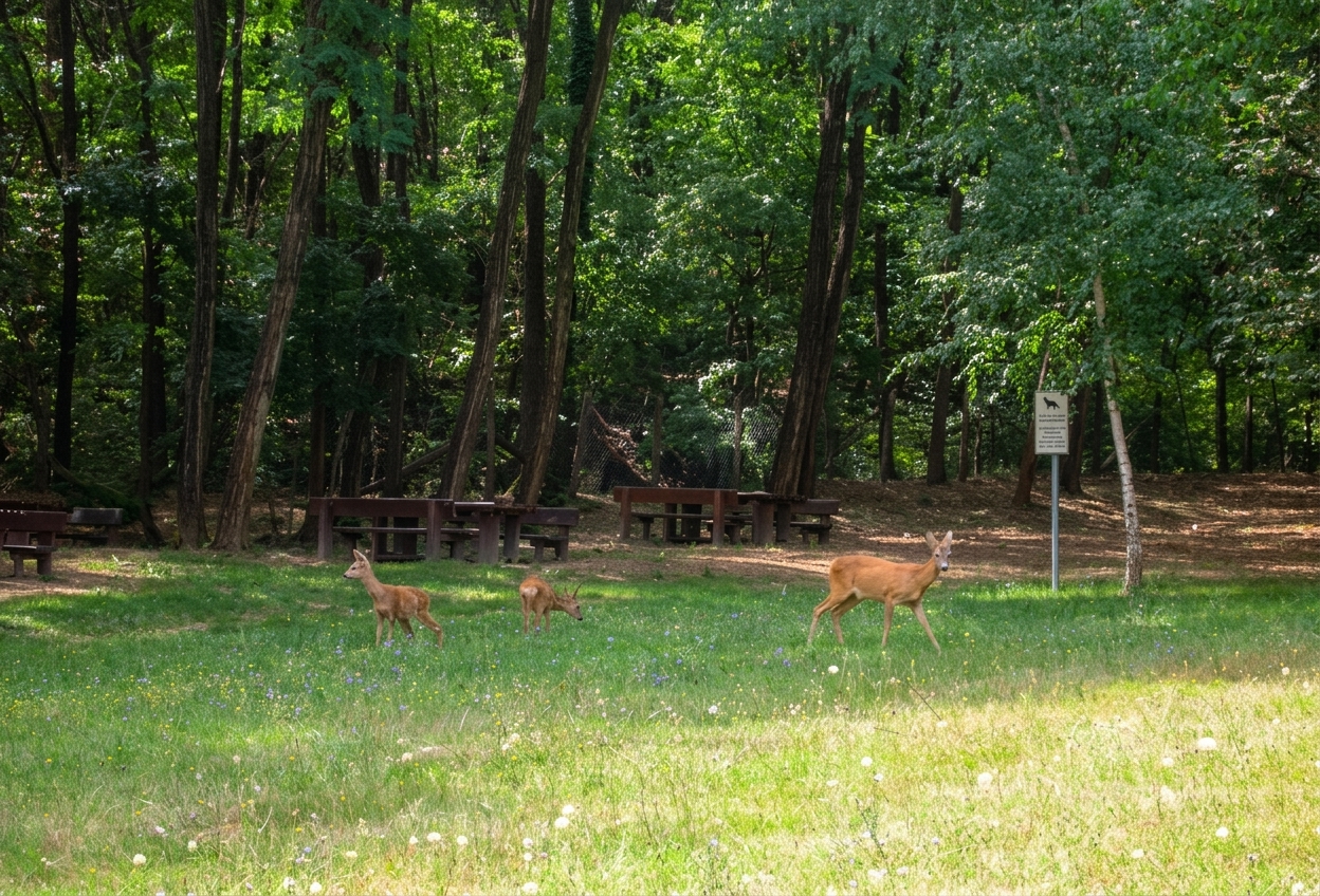 Roe deer in a woodland meadow at the Parco Faunistico dell'Appennino near Molare (illustration)