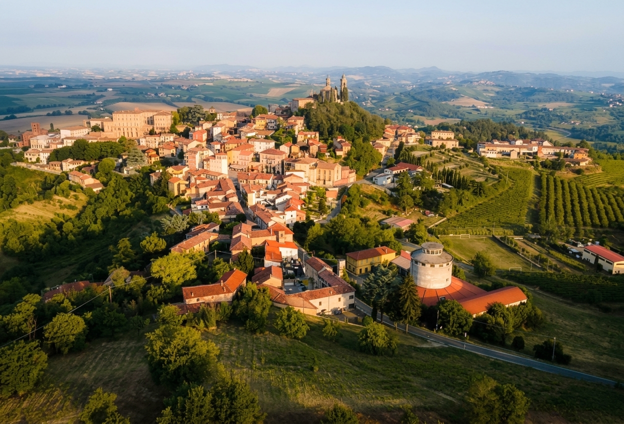 The view over Vignale Monferrato and the surrounding vineyard hills from the Belvedere Melvin Jones
