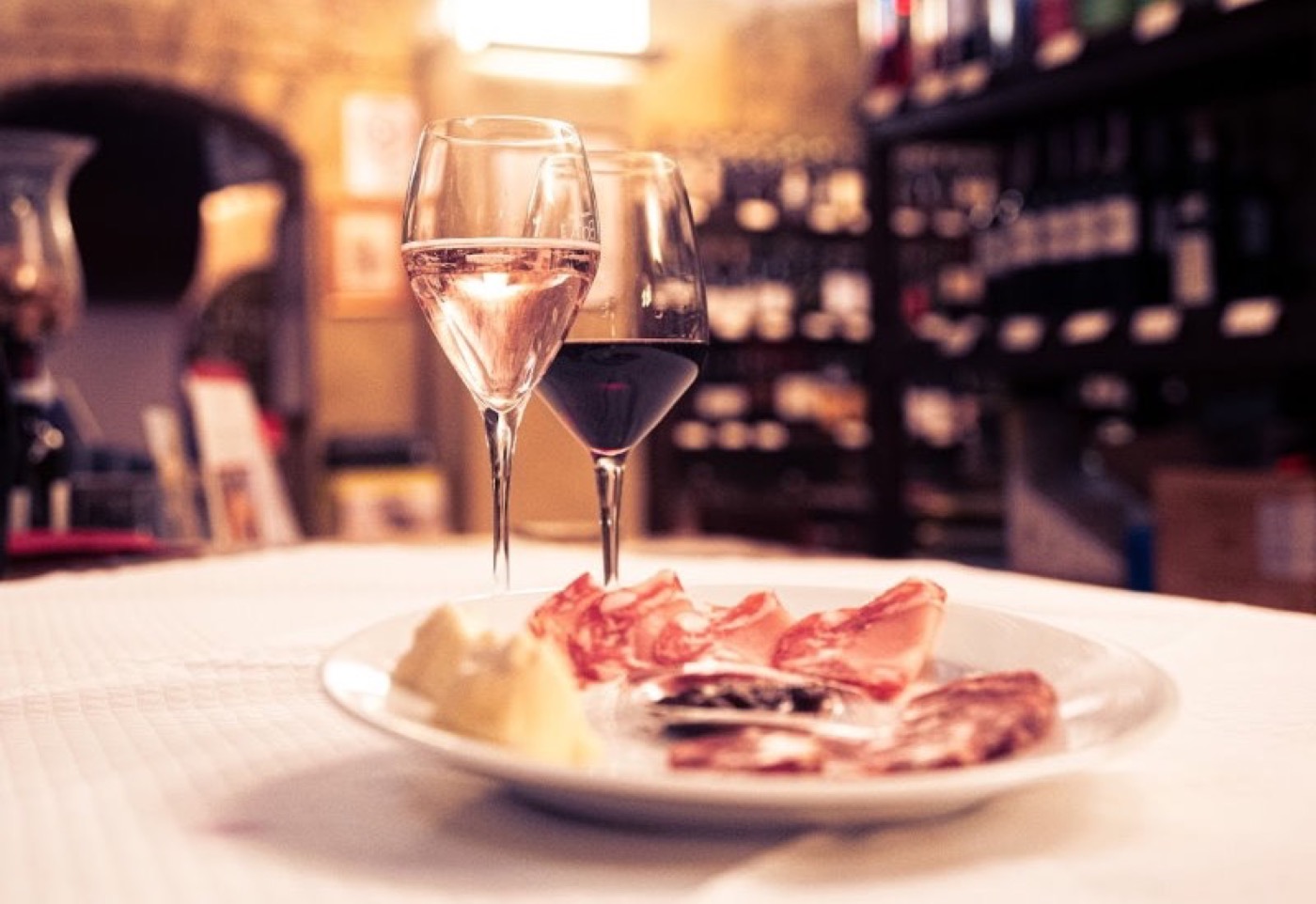 Brachetto and Acqui Rosé poured with local salami in the Enoteca Regionale cellar