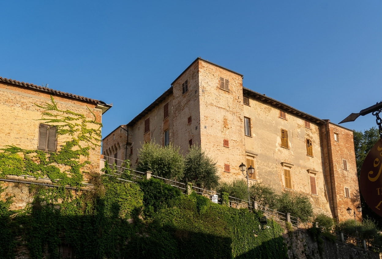 The medieval castle above the hilltop village of San Marzano Oliveto